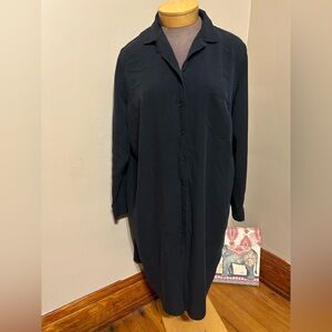 Ralph Lauren Women's Black 100% Silk Long Sleeve T Shirt Button Down Dress Sz 22